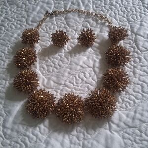 J.Crew Pretty Pom-Pom Firecracker Necklace Gold Cluster Necklace and Earring Set